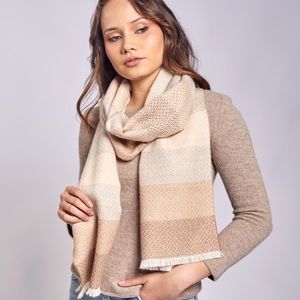 Wide stripes beige & bone Alpaca scarf